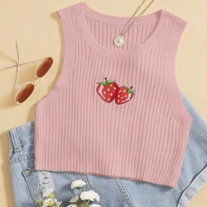 Strawberry embroidered crop top